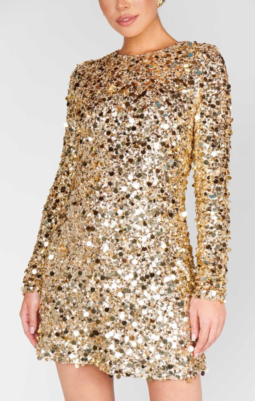 Show Me Your Mumu Maddison Circle Sequin Mini Dress Gold XS Bachelorette